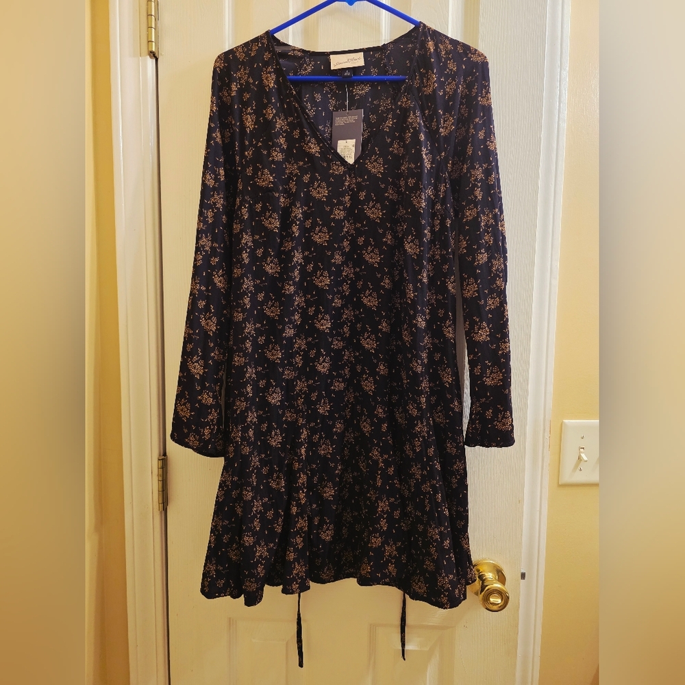 4/$24 Universal Thread Navy Floral Long-Sleeve V-Neck Tiered Dress